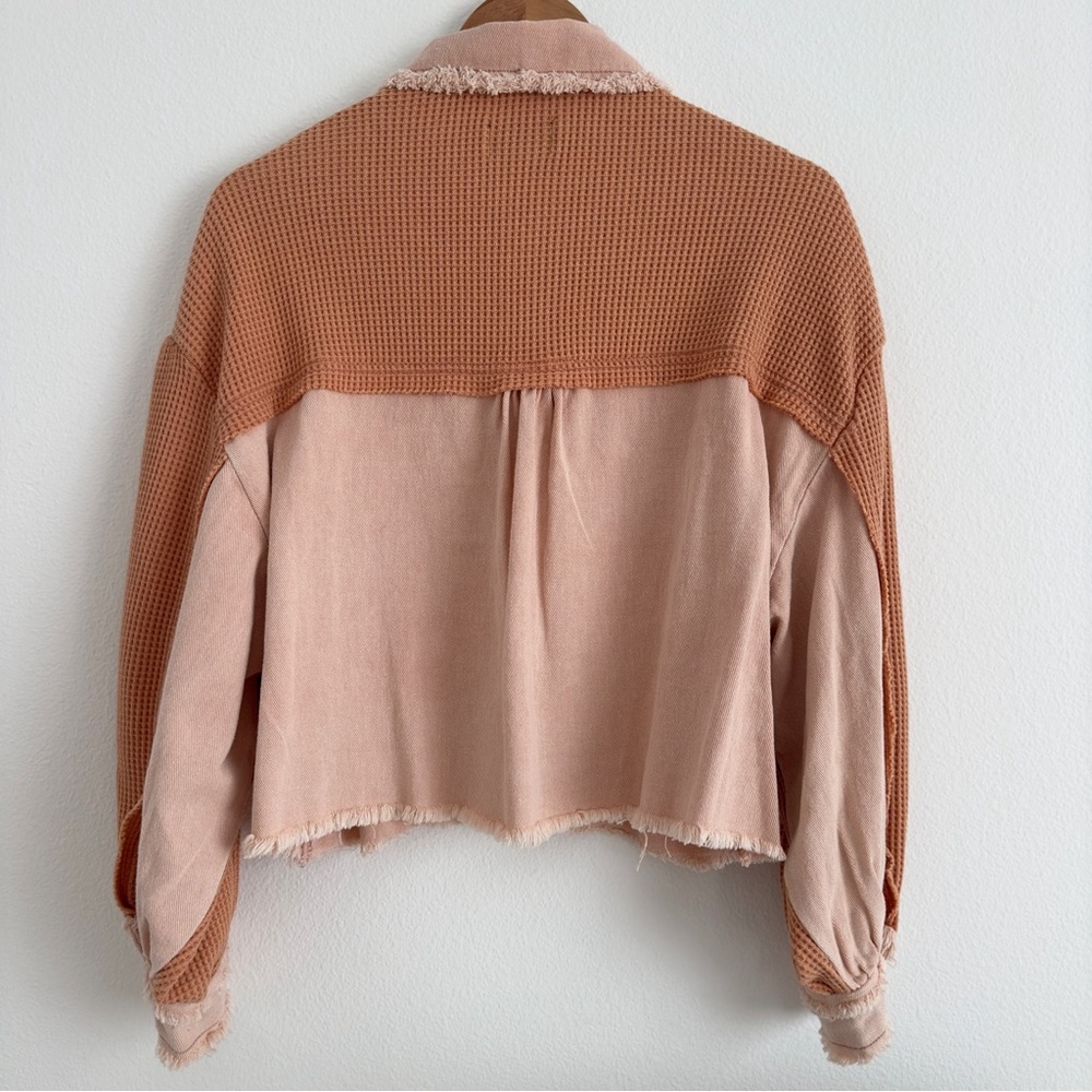 Vici Monica Cotton Waffle Knit Frayed Shacket • Pink Orange Combo - Picture 6 of 11